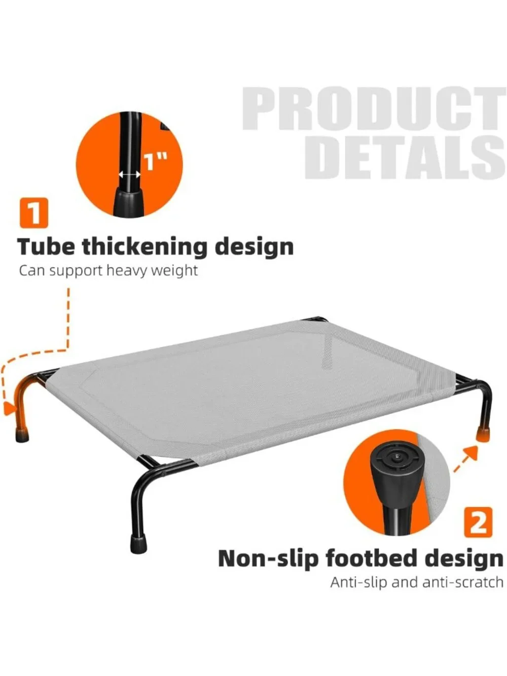 Elevated Waterproof Dog Bed for Large Pets, Outdoor Cooling Cot, 200lb Capacity